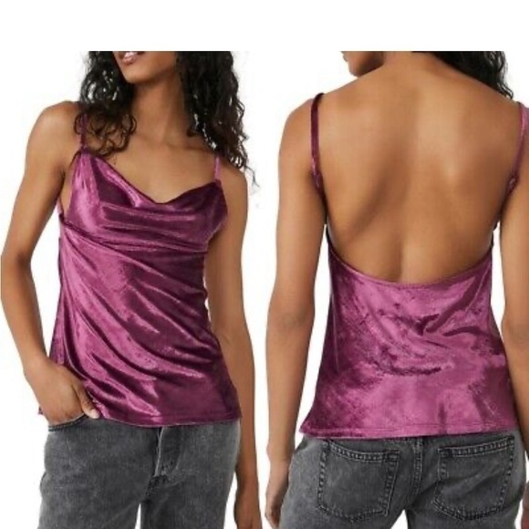 Free People Tops - Free People Large All Night Velvet Tunic Cami Purple NWT New